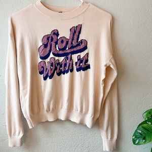 “Roll with it” Crewneck Pale Pink Sweater Top